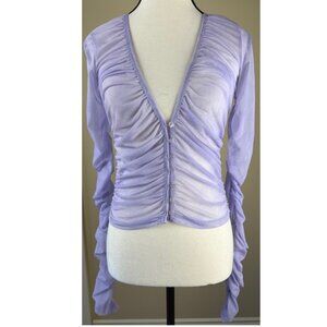 Zara Ruched Mesh Top Womens Size S Lilac Sheer Draped Tulle Y2K Blouse